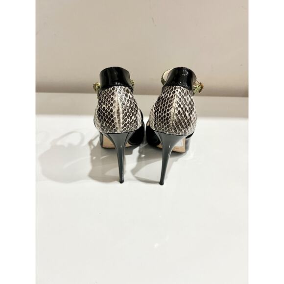 Jimmy Choo Black Patent Leather & Python Embossed Cut-out Buckled Pumps Heels 39 - Picture 5 of 7